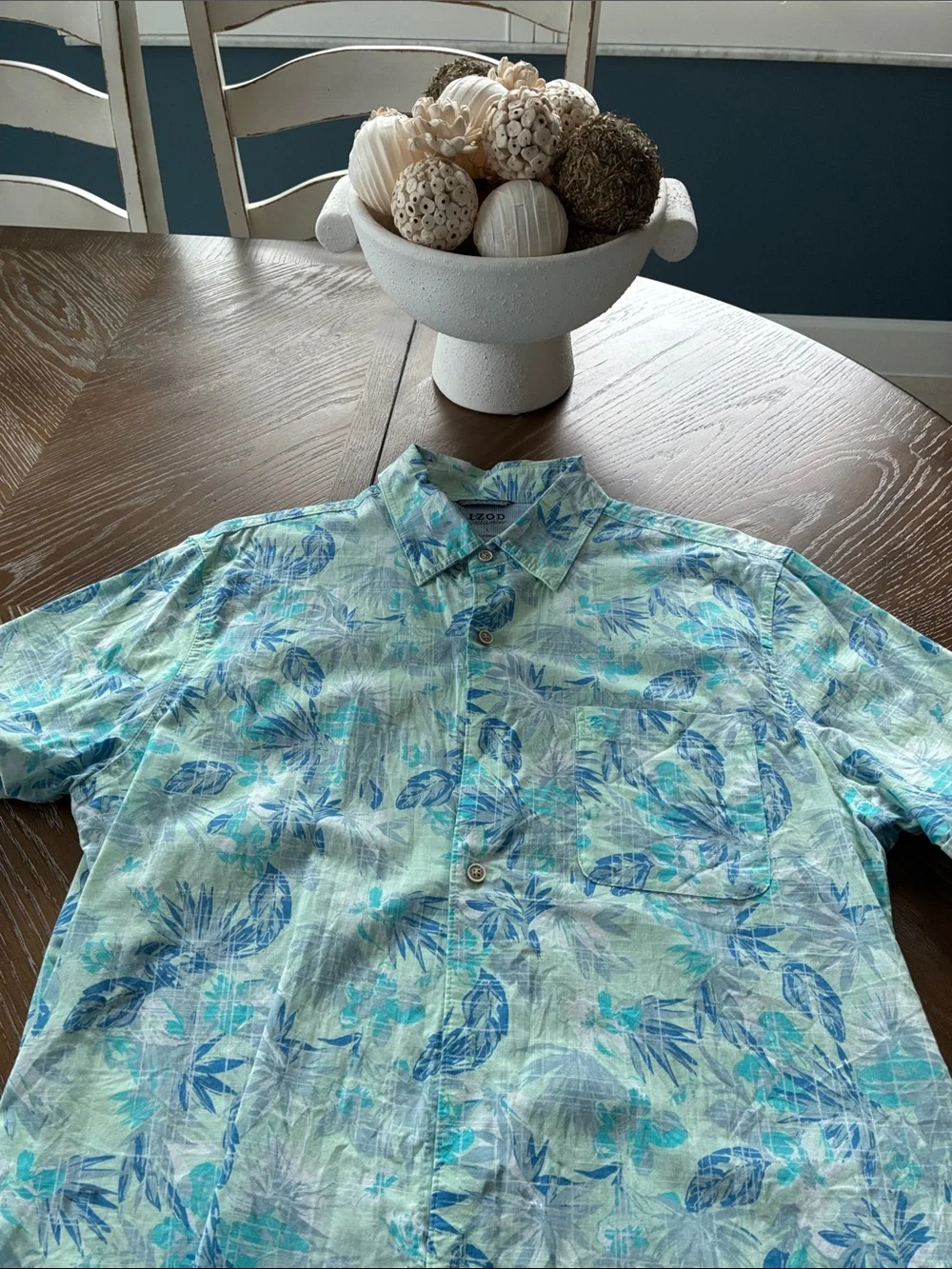 Izod Mint Green and Blue Floral Button-Down Shirt